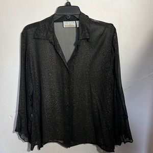 VINTAGE New York City Design Co. Sheer Black Blouse with GOLD dots